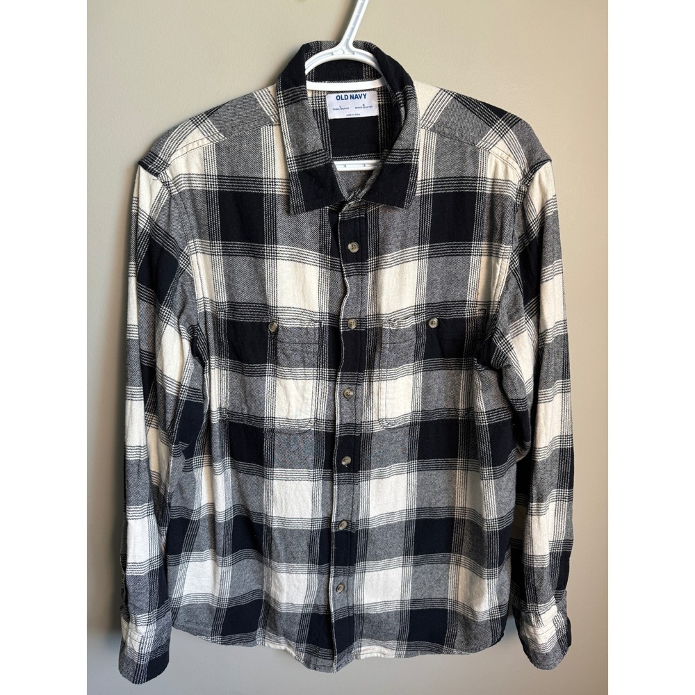 Old Navy Mens Black Buffalo Plaid Flannel Size L Grunge Cabin Lumberjack Gorp